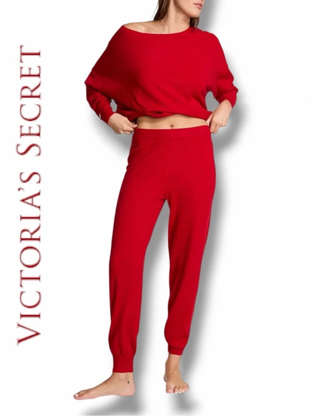 Victoria’s Secret Luxe Knit Jogger Pants in the Size XL in Lipstick Red Color